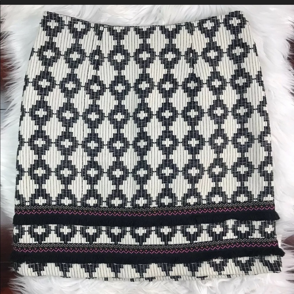 Merona A Line Ikat Pattern Skirt Tweed Fringe Mini